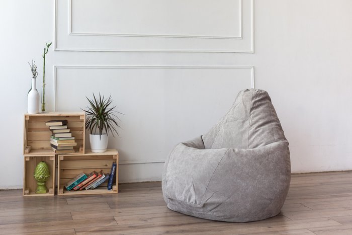 Кресло-мешок Груша в обивке из микровельвета серого цвета  - купить Бескаркасная мебель по цене 5490.0