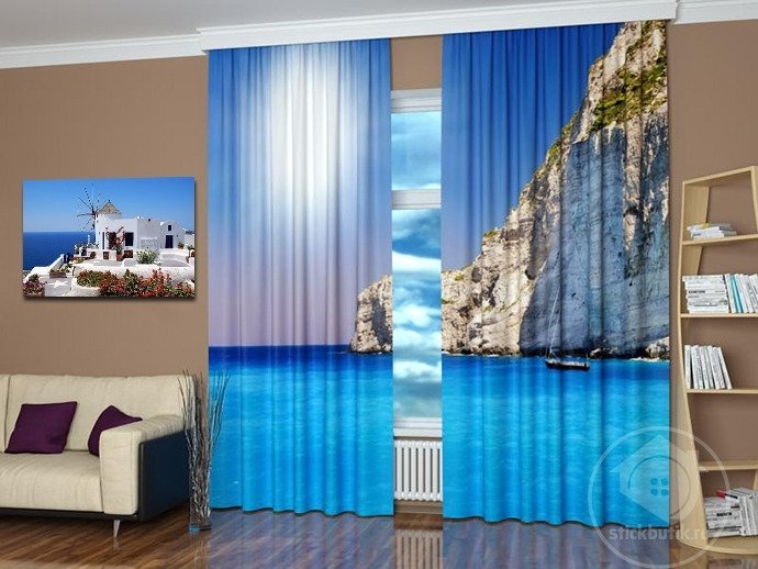 Фотошторы для спальни: Голубое море - купить Шторы по цене 3990.0