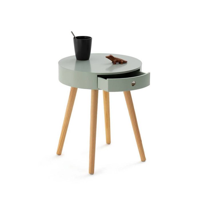 Маленький круглый прикроватный столик Selisa серо-зеленого цвета - лучшие Прикроватные тумбы в INMYROOM