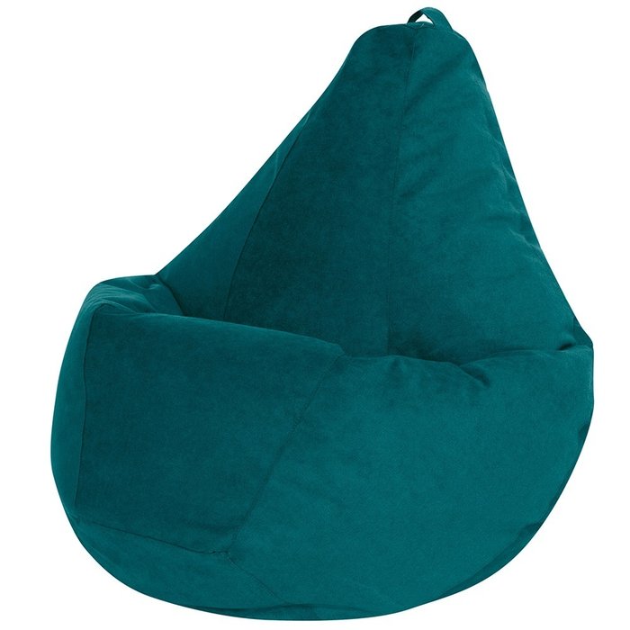 Кресло Мешок Груша XL в обивке из велюра сине-зеленого цвета 