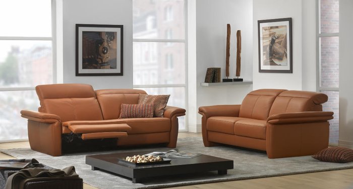 Прямой кожаный диван Minos коричневого цвета - купить Прямые диваны по цене 417736.0