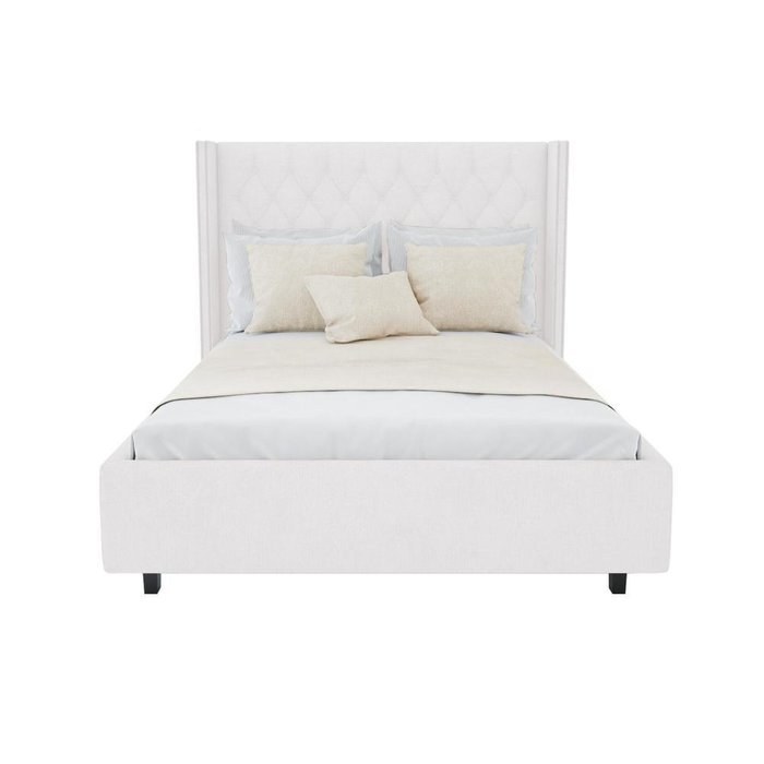 Кровать с декоративными гвоздиками Wing 180x200 см Велюр Молочный - лучшие Кровати для спальни в INMYROOM