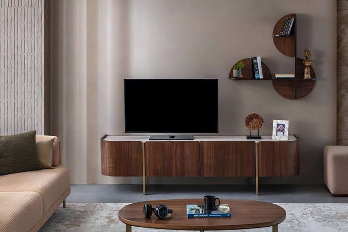 Тумба под TV Атлантис коричневого цвета - купить Тумбы для ТВ по цене 144045.0