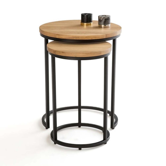 Комплект из двух кофейных столов из дуба Vova бежевого цвета - купить Кофейные столики по цене 21675.0