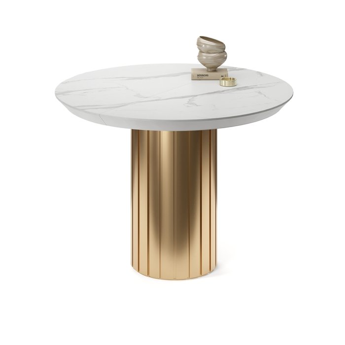 Обеденный стол раздвижной Саиф на золотом основании с белой столешницей - лучшие Обеденные столы в INMYROOM