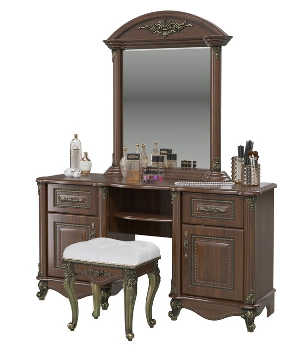 Стол туалетный с зеркалом и пуфом Да Винчи коричневого цвета - купить Спальные гарнитуры по цене 57246.0