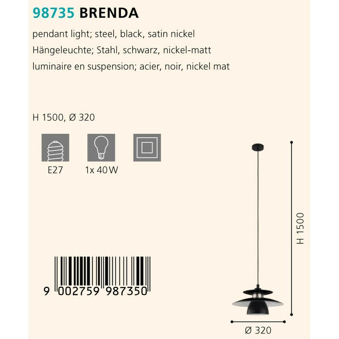 Подвесной светильник Eglo Brenda 98735 - купить Подвесные светильники по цене 12090.0