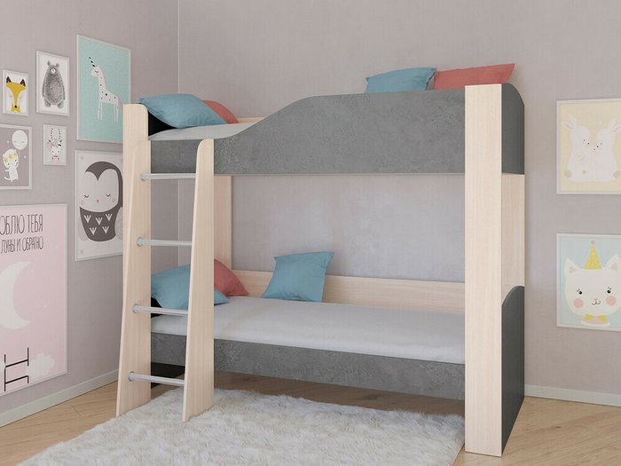 Двухъярусная кровать Астра 2 80х190 цвета Дуб молочный-Железный камень - купить Двухъярусные кроватки по цене 16900.0