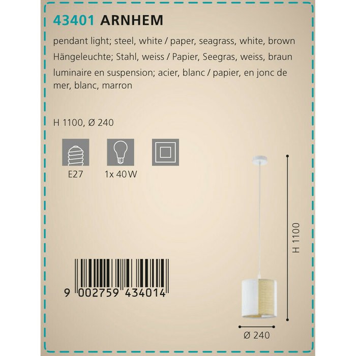 Подвесной светильник Arnhem бело-бежевого цвета - купить Подвесные светильники по цене 7690.0