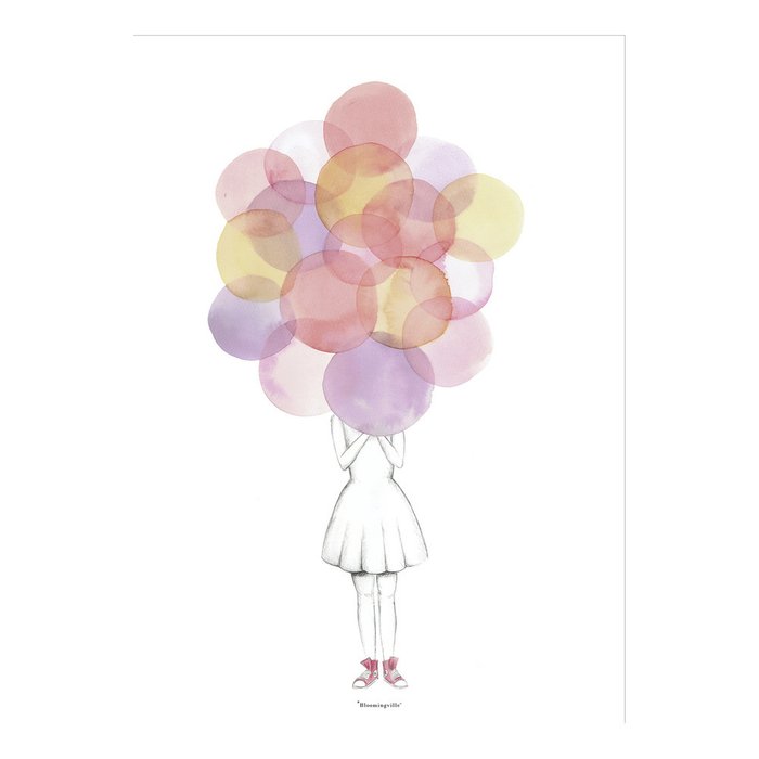 Постер Девочка с шарами на бумаге
