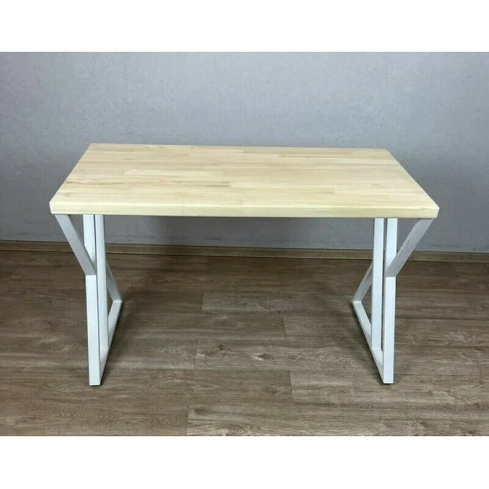 Обеденный стол Loft 110х60 со столешницей без покрытия и белыми металлическими ножками - лучшие Обеденные столы в INMYROOM