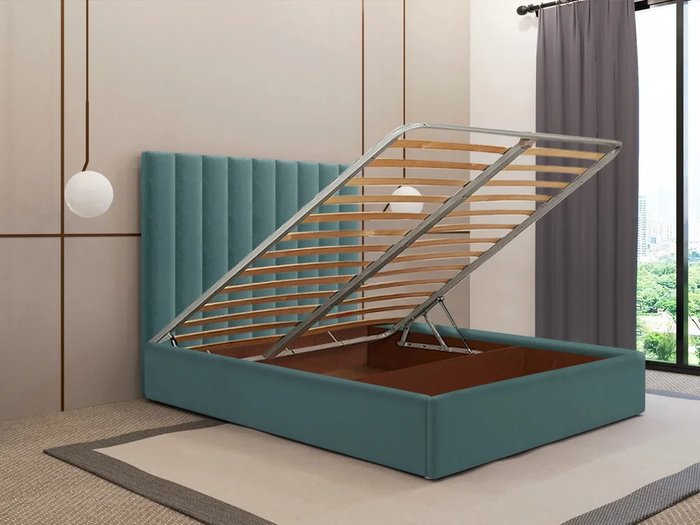 Кровать Параллель 140х200 тёмно-бирюзового цвета с подъемным механизмом - купить Кровати для спальни по цене 51390.0