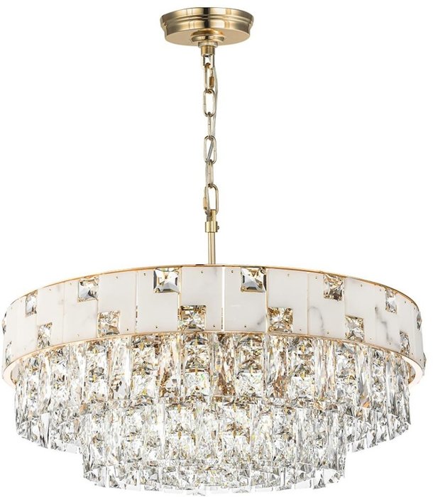 Подвесная люстра Odeon Light Chessi 5076/10 золото/прозрачный/белый/металл/хрусталь/алебастр E14 12*40W с подвесками