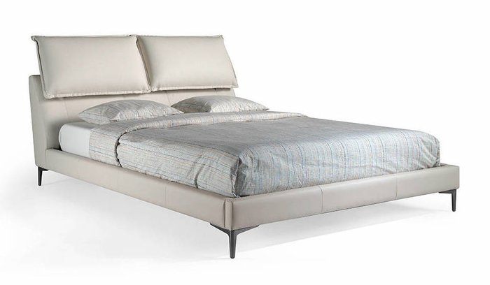 Мягкая кровать с изголовьем бежевого цвета 160x200