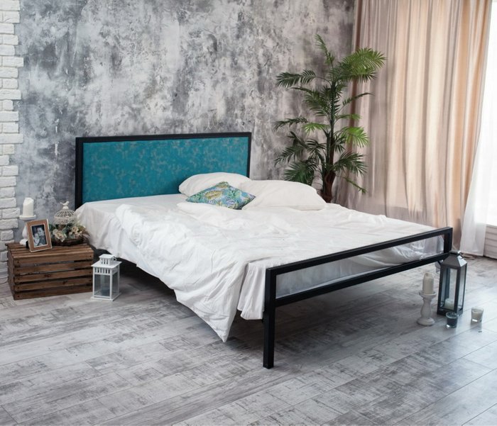 Кровать Лоренцо 180х200 черного цвета с лазурной вставкой - лучшие Кровати для спальни в INMYROOM