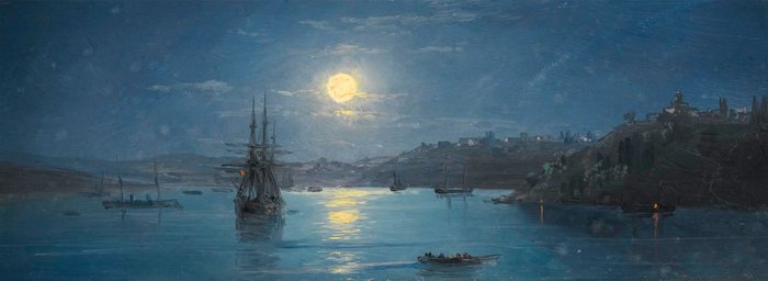 Репродукция картины на холсте The River Ingul In The Moonlight And View Of Sevastopol 2