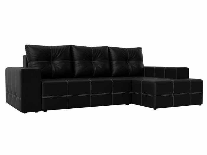 Угловой диван-кровать Перри черного цвета (экокожа) правый угол