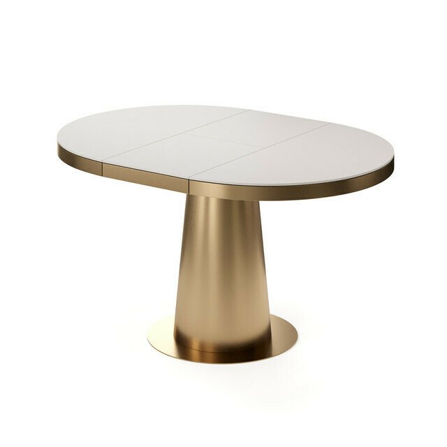 Раздвижной обеденный стол Мирах бело-золотого цвета - лучшие Обеденные столы в INMYROOM