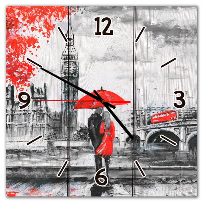 Настенные часы Двое в Лондоне 30х30 бело-красного цвета