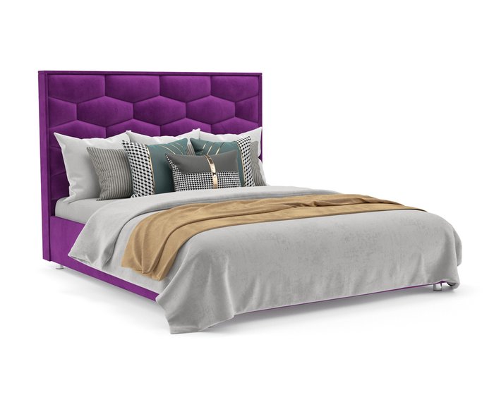 Кровать Рица 160х190 фиолетового цвета с подъемным механизмом (микровелюр)