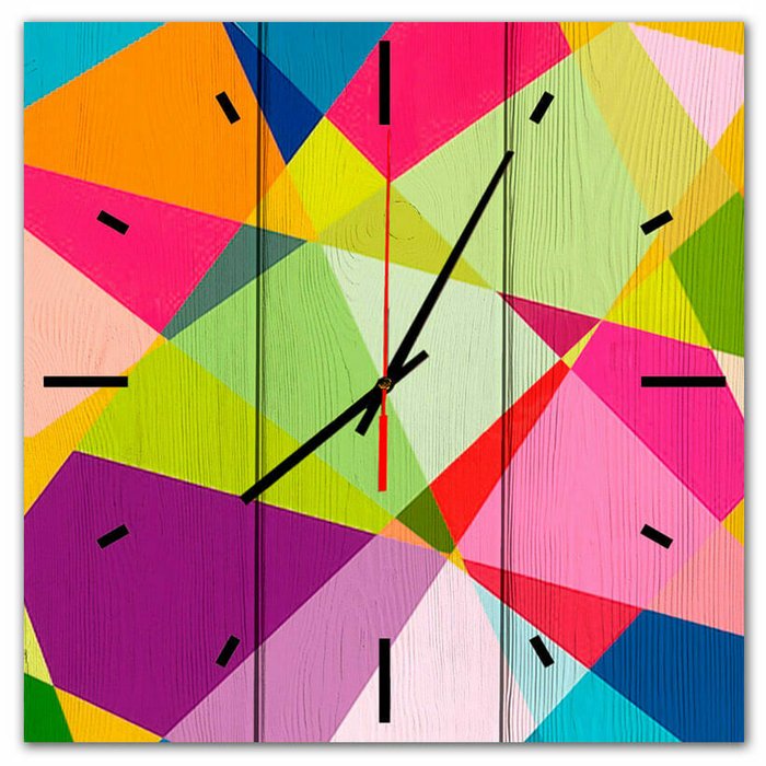 Настенные часы Цветной циферблат 30х30 розового цвета
