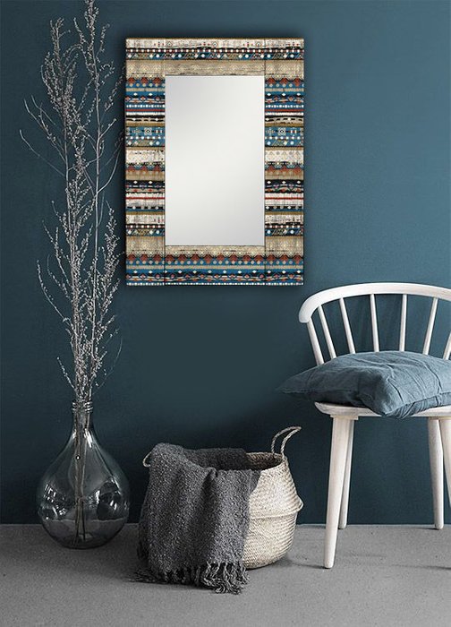 Настенное зеркало Финистер с сине-бежевым узором 65х80 - купить Настенные зеркала по цене 9990.0
