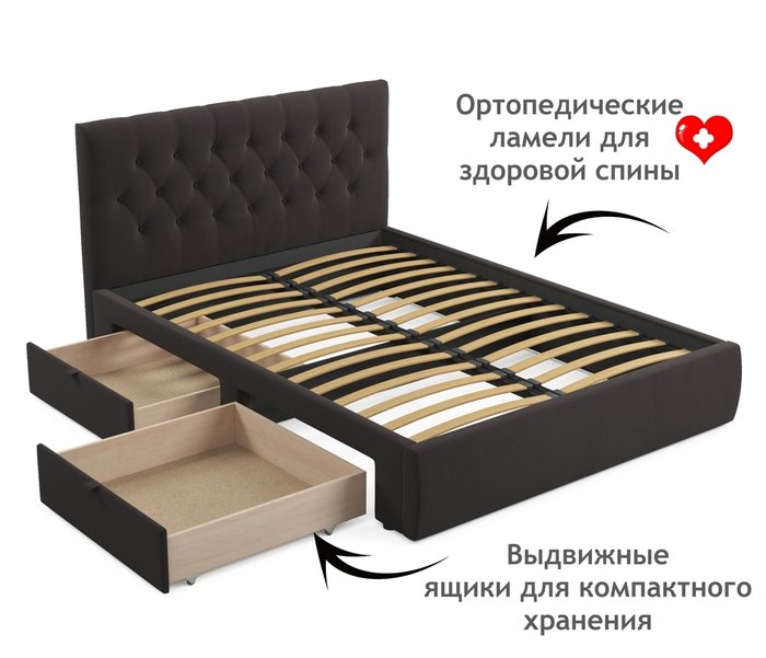 Кровать Verona 160х200 темно-коричневого цвета без подъемного механизма - лучшие Кровати для спальни в INMYROOM