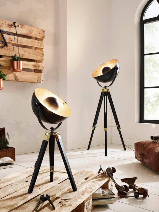 49617 Настольная лампа COVALEDA с ножн. выкл., 1х60W (E27), 380, H735, дерево, сталь, черный, латун - лучшие Настольные лампы в INMYROOM