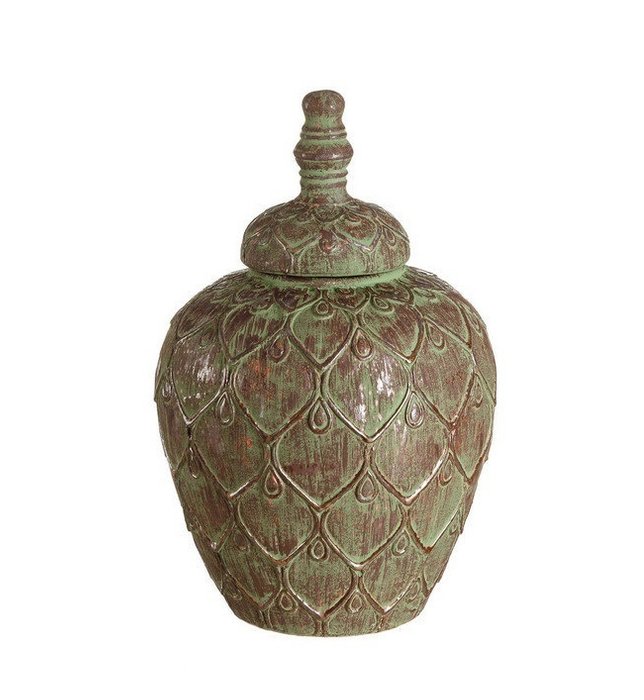 Керамическая ваза с крышкой зелено-коричневого цвета