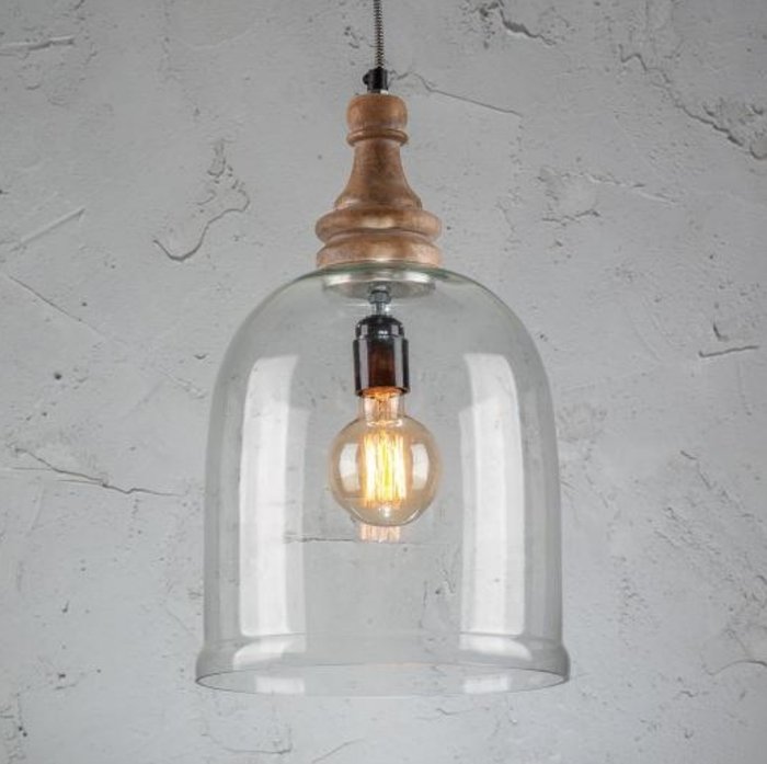 Светильник подвесной из стекла и дерева  - купить Подвесные светильники по цене 7400.0
