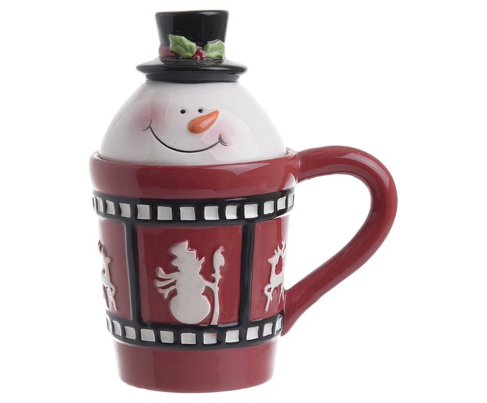 Керамическая чашка Снеговик с крышкой
