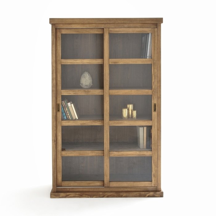 Шкаф книжный с раздвижными дверцами Lunja коричневого цвета - лучшие Книжные шкафы в INMYROOM