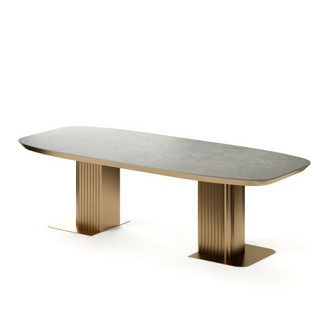 Раздвижной обеденный стол Гиртаб серо-золотого цвета - лучшие Обеденные столы в INMYROOM