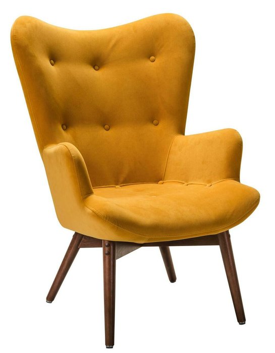 Кресло Хайбэк желтого цвета с коричневыми ножками
