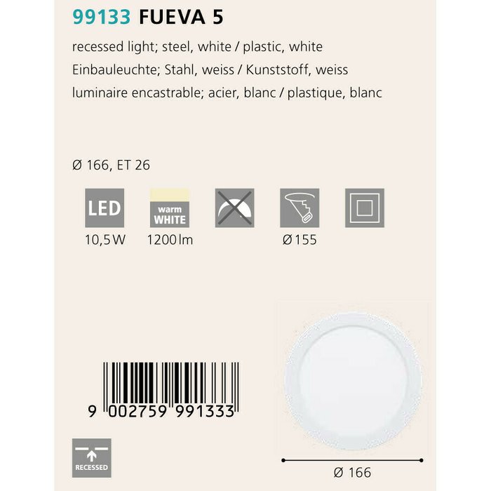 Светильник точечный Fueva белого цвета - купить Потолочные светильники по цене 1890.0