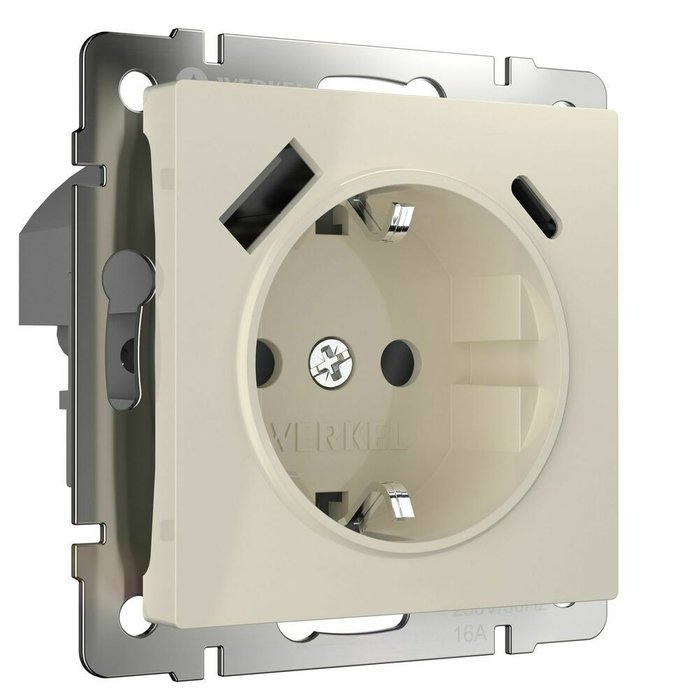 Розетка с заземлением, шторками и USB тип A+C слоновая кость W1171703 Розетка с заземлением, шторками и USB тип A+C слоновая кость W1171703