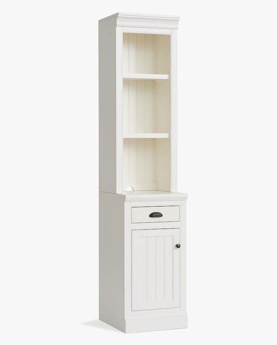 Узкий книжный шкаф с дверцей Ривьера белого цвета - купить Книжные шкафы по цене 92225.0