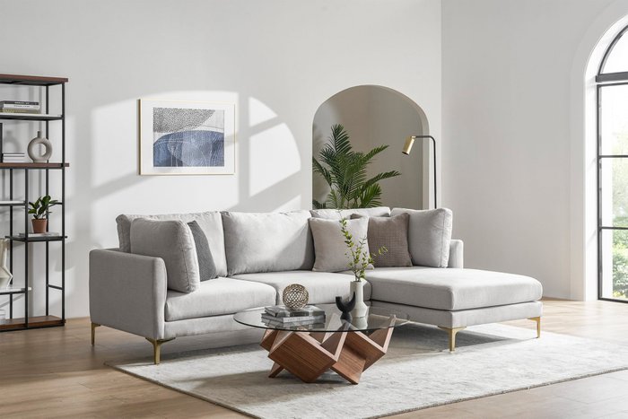 Угловой модульный диван светло-серого цвета - купить Угловые диваны по цене 85271.0