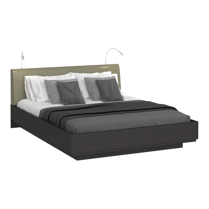 Кровать Элеонора 160х200 с изголовьем серо-бежевого цвета и двумя светильниками  - купить Кровати для спальни по цене 41820.0