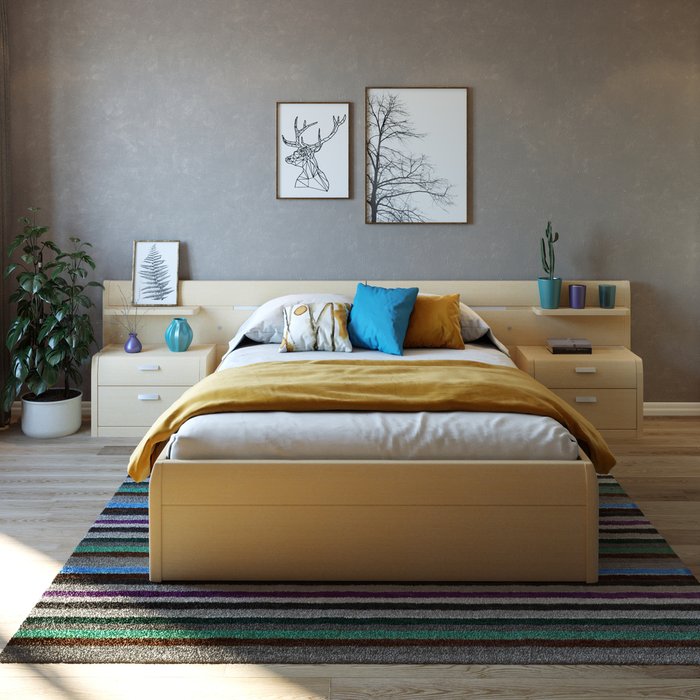 Кровать Илона 140х200 бежевого цвета с подъемным механизмом 