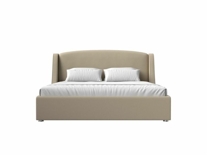 Кровать Лотос 180х200 бежевого цвета с подъемным механизмом (экокожа) - купить Кровати для спальни по цене 82999.0