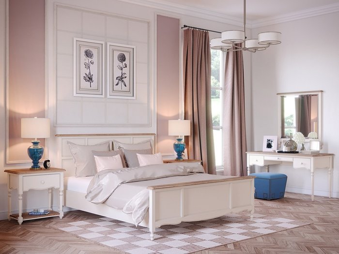 Кровать двуспальная Leblanc 160х200 c изножьем бежевого цвета - купить Кровати для спальни по цене 170500.0