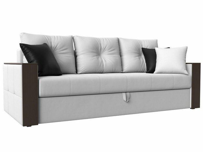 Прямой диван-кровать Валенсия белого цвета (экокожа)