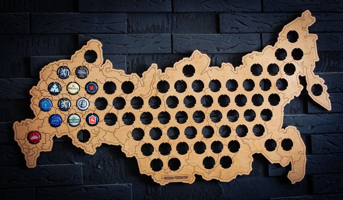 Копилка для пивных крышек ANTON ANTON Карта России из натуральной березовой фанеры - купить Декор стен по цене 3300.0