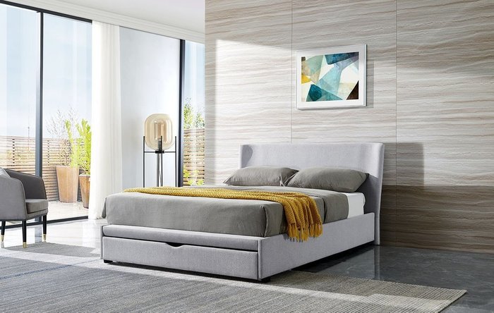 Кровать Minneapolis 160x200 серого цвета с выдвижным ящиком