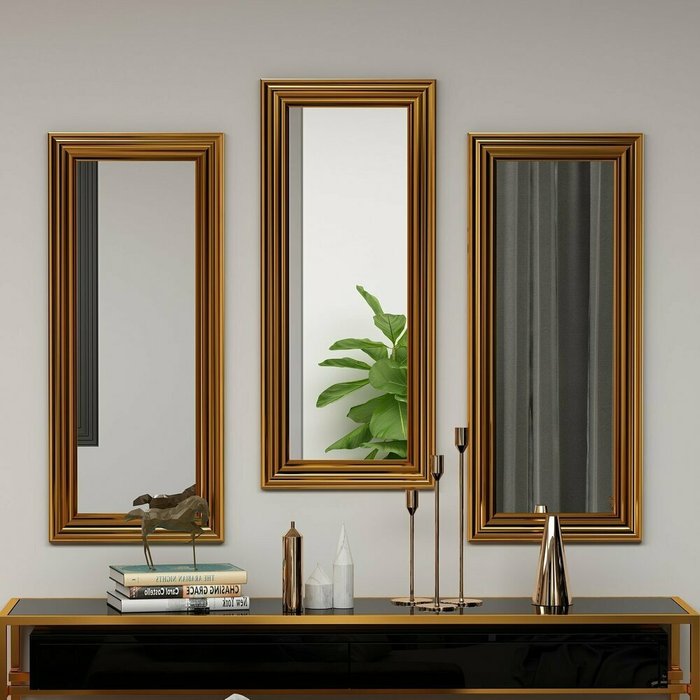 Набор из трех настенных зеркал  Decor 30х70 золотого цвета - лучшие Настенные зеркала в INMYROOM