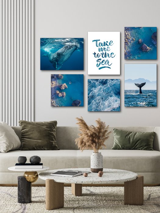 Набор из шести постеров Море и кит 100х140 на холсте - лучшие Картины в INMYROOM