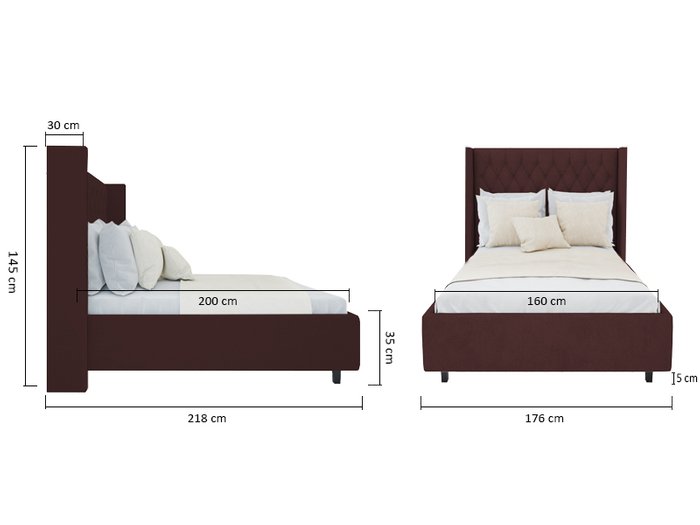 Кровать Wing-2 Велюр Коричневый 160x200 - купить Кровати для спальни по цене 102000.0