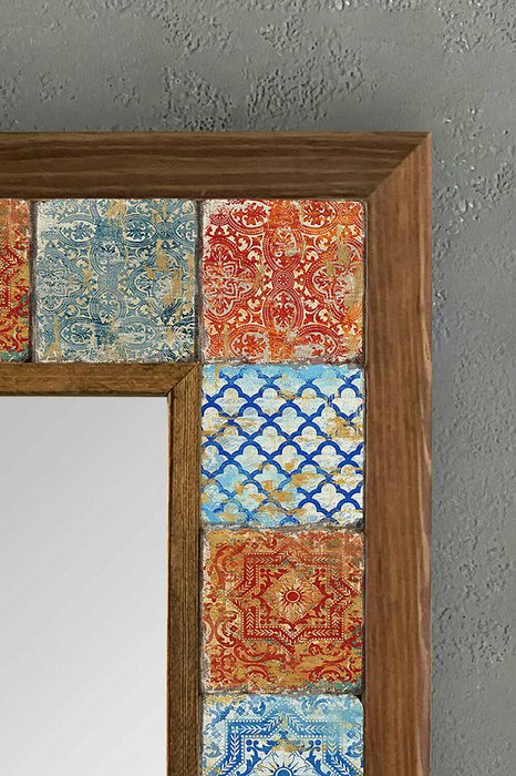 Настенное зеркало с каменной мозаикой 33x33 в раме коричневого цвета - лучшие Настенные зеркала в INMYROOM