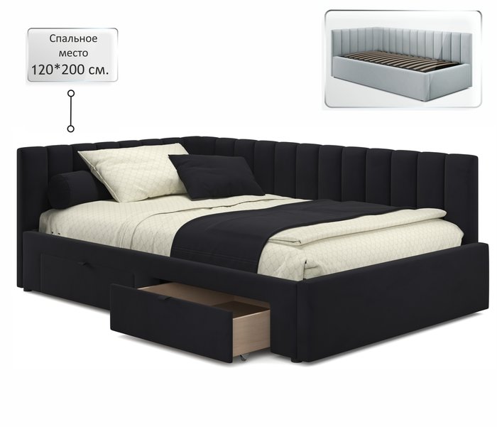 Кровать Milena 120х200 черного цвета без подъемного механизма - купить Кровати для спальни по цене 21900.0